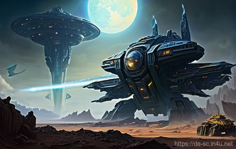테란 배틀크루저 최적 활용법 - **Prompt 1: Early Battlecruiser Intimidation** A lone Terran Battlecruiser, majestic and imposin...